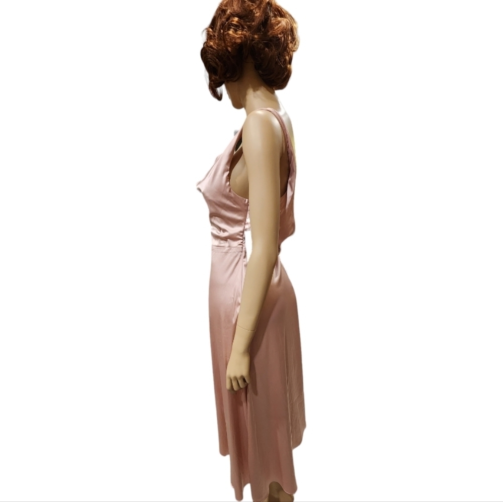 Lulu's Sereno Mauve Pink Satin Cowl Neck Asymmetrical Midi Dress, Size Medium - Picture 9 of 12